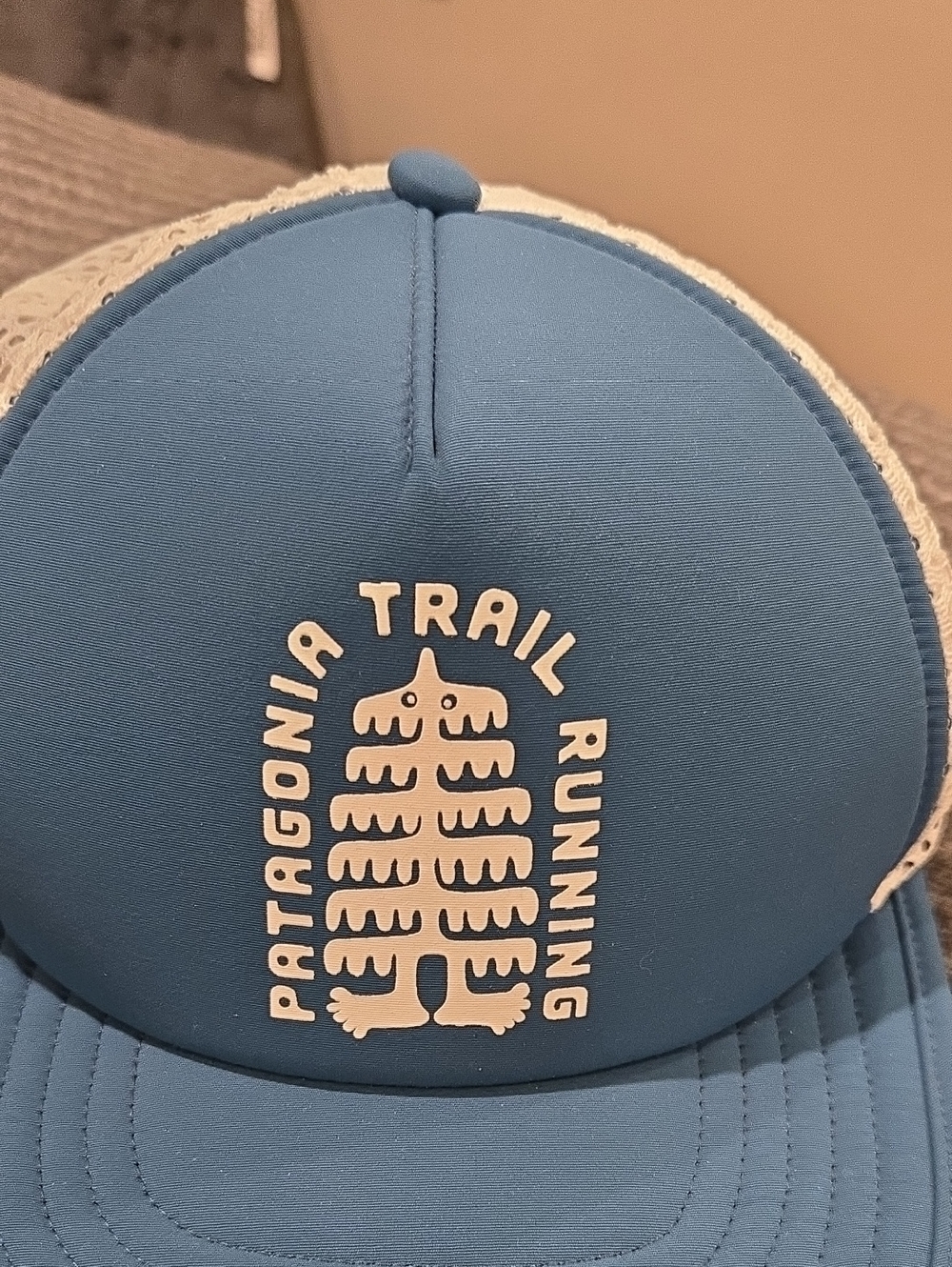 Patagonia Blue Trail Running Trucker Hat with White Logo
